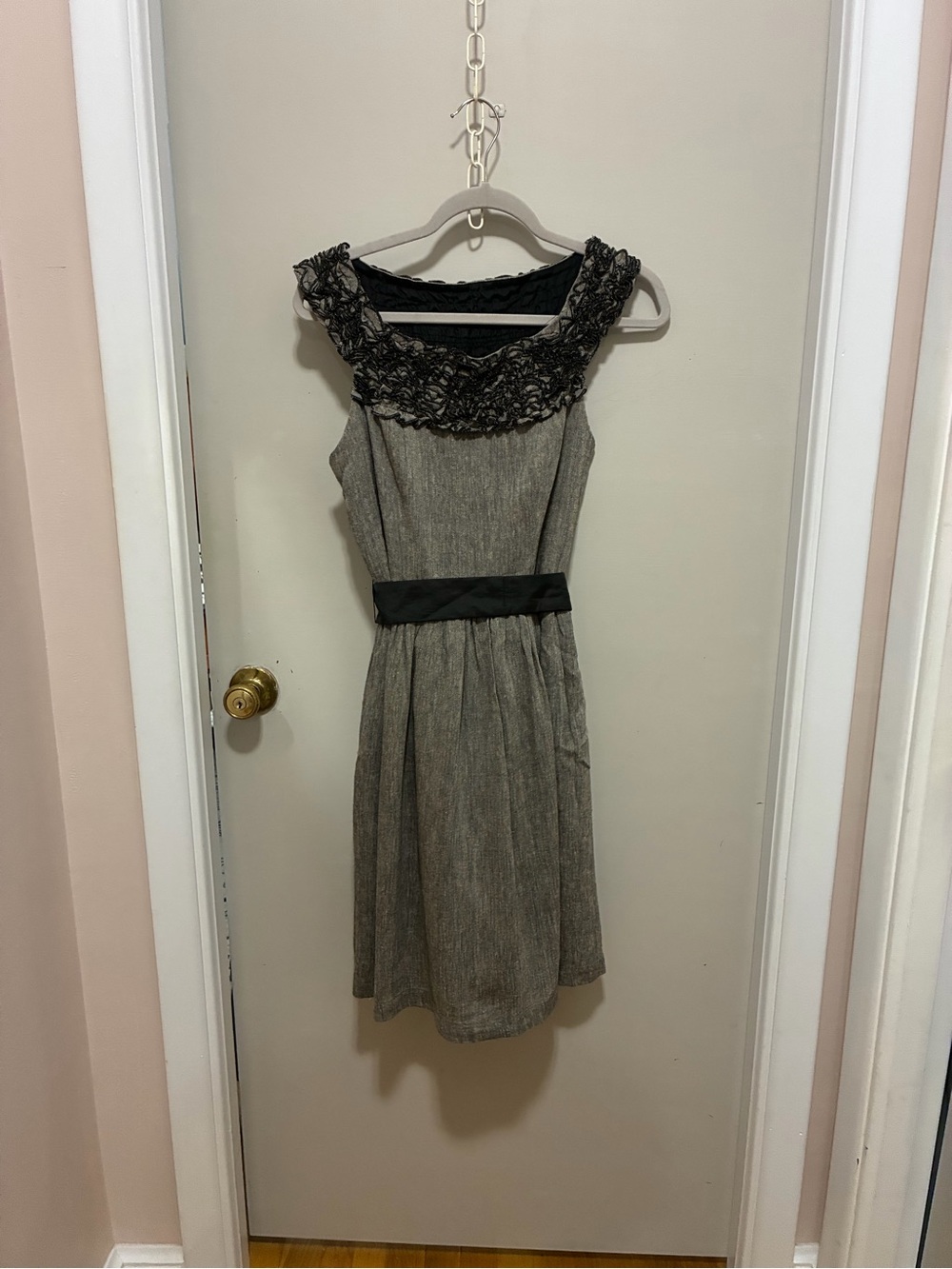 Burlapp Anthropologie Sleeveless Gray Dress with Detailed Collar